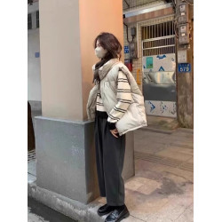 浣熊絨軟糯套頭短款條紋毛衣女秋冬冬季加厚內搭小個子打底針織衫