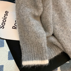 韓系復古灰色毛衣女秋冬2023新款小衆軟糯慵懶風寬松針織打底上衣