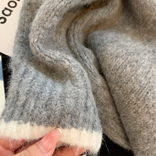 韓系復古灰色毛衣女秋冬2023新款小衆軟糯慵懶風寬松針織打底上衣