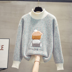 半高領水貂絨毛衣女打底衫2025秋冬新款寬松慵懶風針織衫加厚上衣