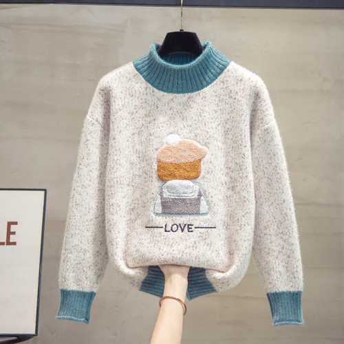 半高領水貂絨毛衣女打底衫2025秋冬新款寬松慵懶風針織衫加厚上衣