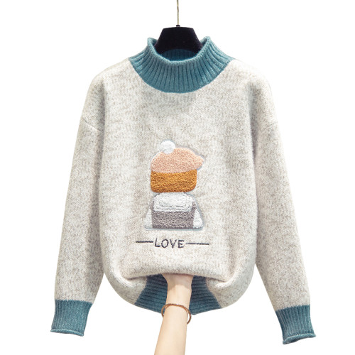 半高領水貂絨毛衣女打底衫2025秋冬新款寬松慵懶風針織衫加厚上衣