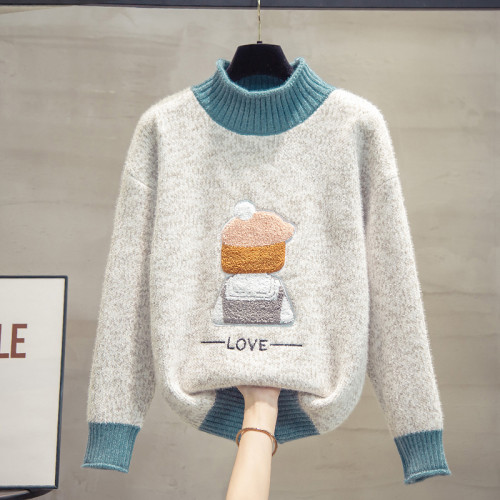 半高領水貂絨毛衣女打底衫2025秋冬新款寬松慵懶風針織衫加厚上衣