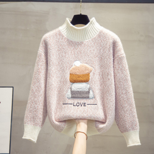 半高領水貂絨毛衣女打底衫2025秋冬新款寬松慵懶風針織衫加厚上衣