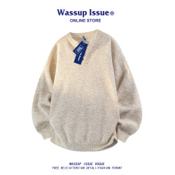 WASSUP ISSUE美式痞帥羊毛衫男款春秋季潮流寬松休閒紐釦領上衣男