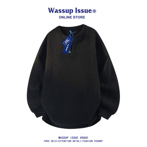 WASSUP ISSUE美式痞帥羊毛衫男款春秋季潮流寬松休閒紐釦領上衣男