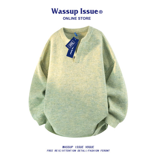 WASSUP ISSUE美式痞帥羊毛衫男款春秋季潮流寬松休閒紐釦領上衣男