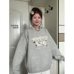 慵懶風高級感灰色彩色字母刺綉毛衣女秋冬韓系寬松軟糯針織衫上衣