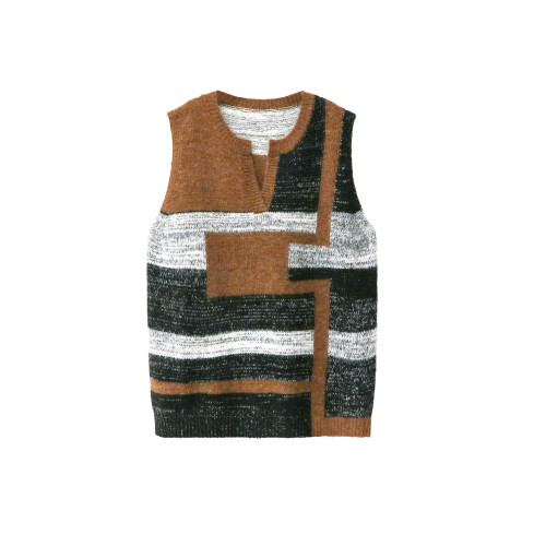 美拉德復古風撞色拼接毛衣馬甲女2025冬新款時尚寬松無袖針織背心