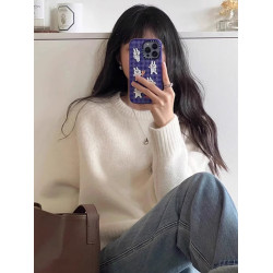 白色套頭圓領毛衣女秋冬季2025新款慵懶高級感內搭打底針織衫上衣