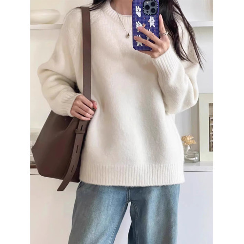 白色套頭圓領毛衣女秋冬季2025新款慵懶高級感內搭打底針織衫上衣