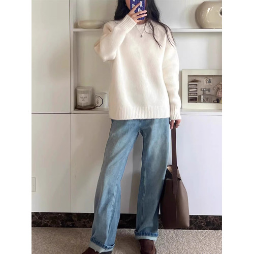 白色套頭圓領毛衣女秋冬季2025新款慵懶高級感內搭打底針織衫上衣