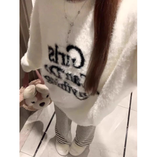 軟糯仿水貂毛字母提花套頭針織衫秋冬新款加厚馬海毛慵懶風毛衣女