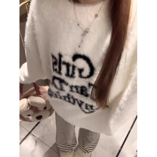 軟糯仿水貂毛字母提花套頭針織衫秋冬新款加厚馬海毛慵懶風毛衣女