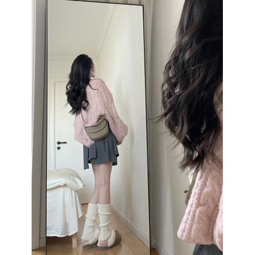 秋裝2025年新款高級感爆款粉色針織圓領小衆慵懶風法式毛衣女秋冬