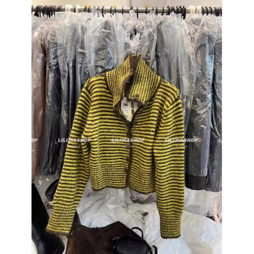 韓國東大門秋季新款韓版寬松顯瘦復古條紋針織開衫單排釦毛衣外套