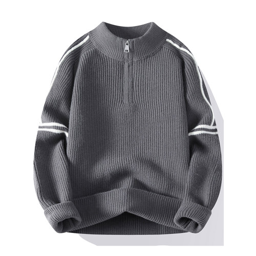 半拉鍊毛衣男秋冬季撞色條紋針織衫男韓版潮流打底衫加厚保暖線衣