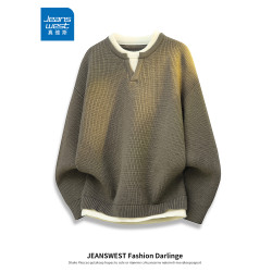 真維斯假兩件毛衣男士2025新款秋冬季保暖針織衫內搭加厚男款上衣