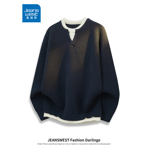 真維斯假兩件毛衣男士2025新款秋冬季保暖針織衫內搭加厚男款上衣