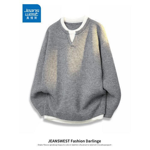 真維斯假兩件毛衣男士2025新款秋冬季保暖針織衫內搭加厚男款上衣