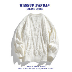 WASSUP PANDA秋冬毛衣男日系慵懶風圓領麻花線衣寬松套頭針織衫