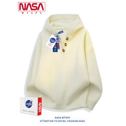 NASA WTAPS美式亨利領連帽毛衣男款秋冬季寬松高級感針織衫外套潮