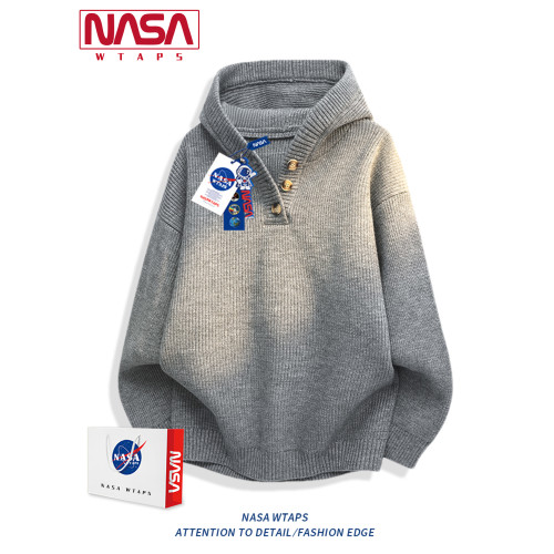 NASA WTAPS美式亨利領連帽毛衣男款秋冬季寬松高級感針織衫外套潮