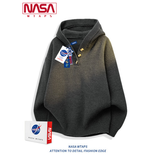 NASA WTAPS美式亨利領連帽毛衣男款秋冬季寬松高級感針織衫外套潮