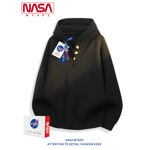 NASA WTAPS美式亨利領連帽毛衣男款秋冬季寬松高級感針織衫外套潮