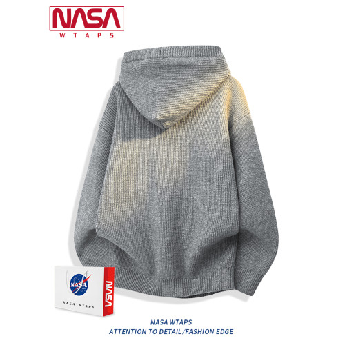 NASA WTAPS美式亨利領連帽毛衣男款秋冬季寬松高級感針織衫外套潮