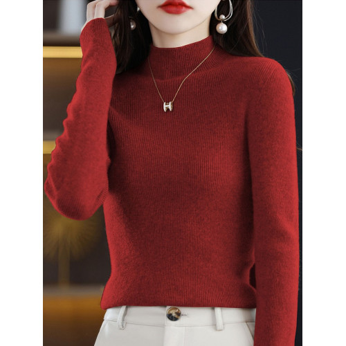 2025秋冬新款半高領100純色羊絨衫女毛衣修身內搭羊毛針織打底衫