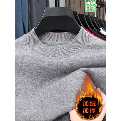 秋冬季新款套頭毛衫半高領加絨加厚針織衫中青年打底休閒保暖毛衣