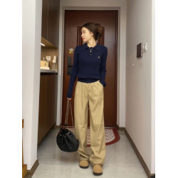 學院風針織衫長袖毛衣女秋冬慵懶軟糯麻花紋polo領修身打底衫上衣