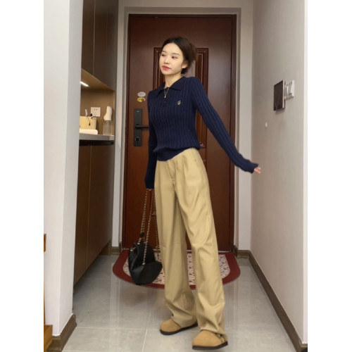 學院風針織衫長袖毛衣女秋冬慵懶軟糯麻花紋polo領修身打底衫上衣