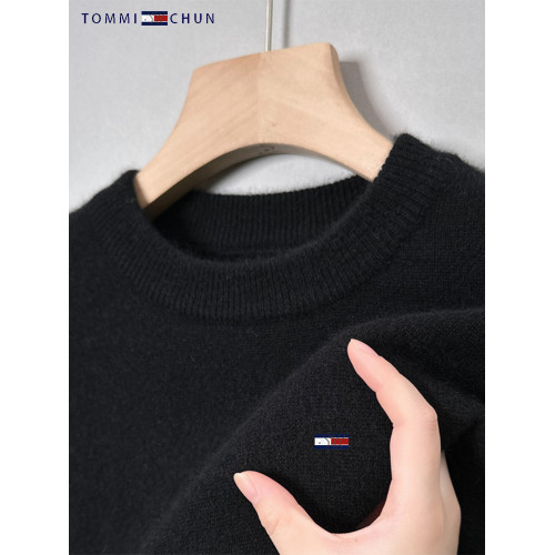 2025冬季湯米羊毛衫男士毛衣圓領加厚純色時尚休閒打底套頭針織衫