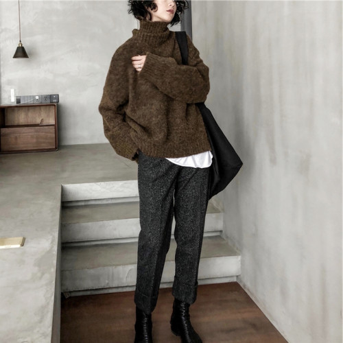 貉子毛高領外穿毛衣女慵懶寬松氣質冬季百搭羊毛加厚套頭針織上衣