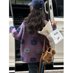 女童花朵毛衣秋冬2025新款兒童小女孩時髦連帽針織衫甜美內搭上衣