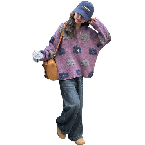 女童花朵毛衣秋冬2025新款兒童小女孩時髦連帽針織衫甜美內搭上衣 女童花朵毛衣秋冬2025新款兒童小女孩時髦連帽針織衫甜美內搭上衣