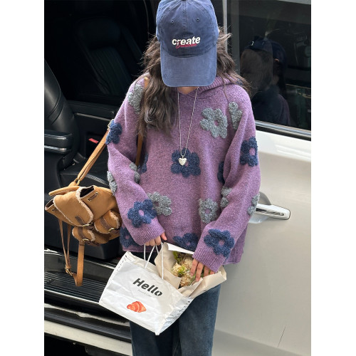 女童花朵毛衣秋冬2025新款兒童小女孩時髦連帽針織衫甜美內搭上衣 女童花朵毛衣秋冬2025新款兒童小女孩時髦連帽針織衫甜美內搭上衣