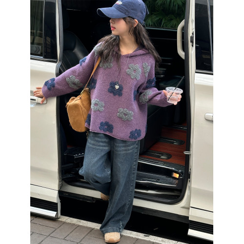 女童花朵毛衣秋冬2025新款兒童小女孩時髦連帽針織衫甜美內搭上衣 女童花朵毛衣秋冬2025新款兒童小女孩時髦連帽針織衫甜美內搭上衣