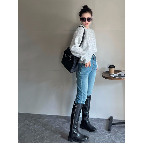 MAY MUZIYA設計感拉鍊開叉毛衣女2025春秋新款圓領針織衫上衣外套