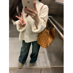 奶乎乎白色鹽毛圈絨溫柔軟糯寬松毛衣女秋冬新款針織衫慵懶風上衣