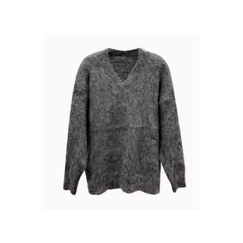 高級感v領水貂絨套頭毛衣女秋冬毛茸茸慵懶軟糯寬松灰色針織上衣