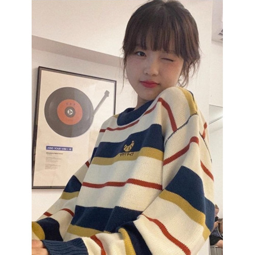 毛衣少女外穿秋冬裝2025新款初中高中學生寬松打底條紋可愛針織衫