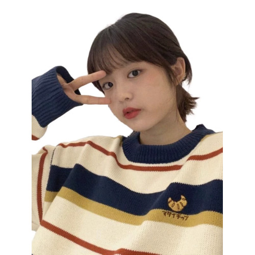 毛衣少女外穿秋冬裝2025新款初中高中學生寬松打底條紋可愛針織衫