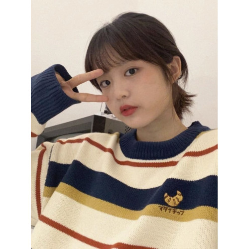 毛衣少女外穿秋冬裝2025新款初中高中學生寬松打底條紋可愛針織衫