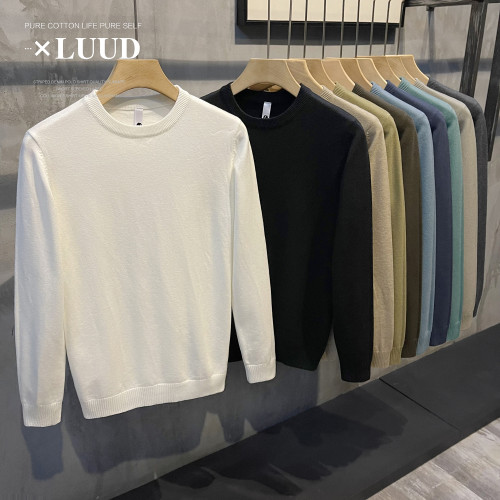 LUUD 莫代爾保暖圓領毛衣男秋冬季內搭毛線衣抗起球針織打底衫潮