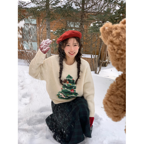 可脫卸立體玩偶聖誕樹毛衣女設計感小衆秋冬慵嬾風寬鬆加厚針織衫
