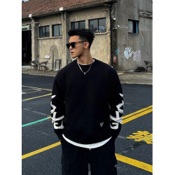 秋冬季重磅針織衫男復古字母圓領毛衣男寬松美式痞帥慵懶情侶上衣