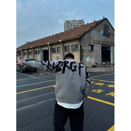 秋冬季重磅針織衫男復古字母圓領毛衣男寬松美式痞帥慵懶情侶上衣